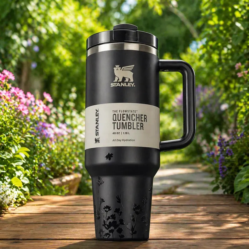 Jennie 40 oz Quencher Tumbler with Gift Box - Stainless Steel- Black Colour