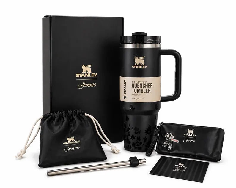 Jennie 40 oz Quencher Tumbler with Gift Box - Stainless Steel- Black Colour