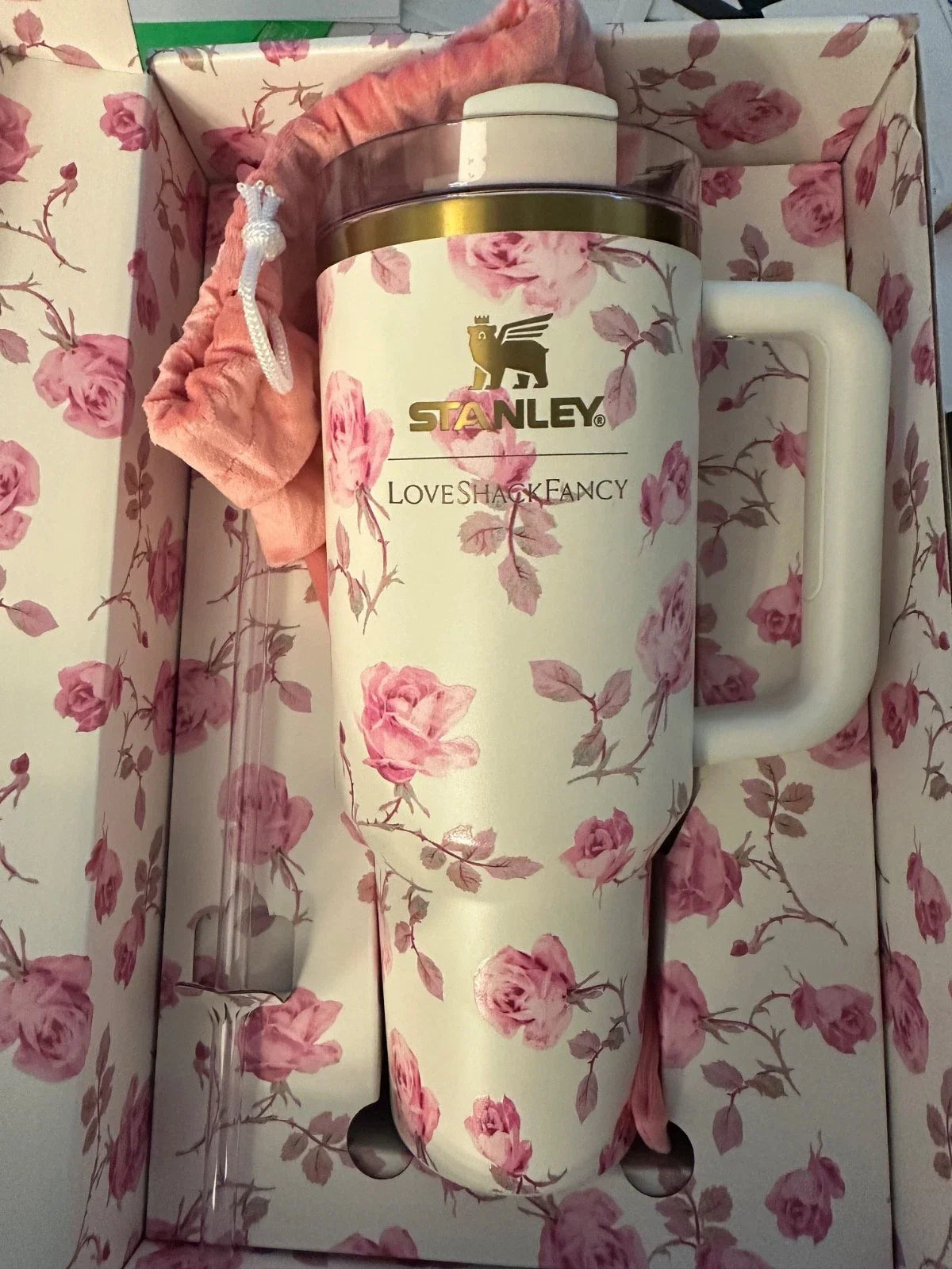 Stanley X Love Shack Fancy Ribbon Rosa 40oz Tumbler 100% Authentic Limited